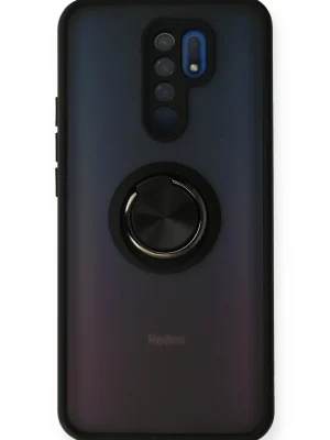 Newface Xiaomi Redmi 9 Kılıf Montreal Yüzüklü Silikon Kapak - Siyah