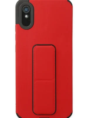 Newface Xiaomi Redmi 9A Kılıf Mega Standlı Silikon - Kırmızı