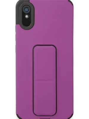Newface Xiaomi Redmi 9A Kılıf Mega Standlı Silikon - Mor