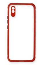 Newface Xiaomi Redmi 9A Kılıf Miami Şeffaf Silikon - Kırmızı - Görsel 2