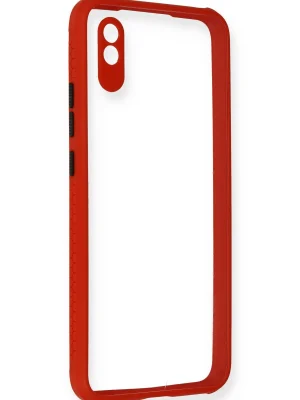 Newface Xiaomi Redmi 9A Kılıf Miami Şeffaf Silikon - Kırmızı