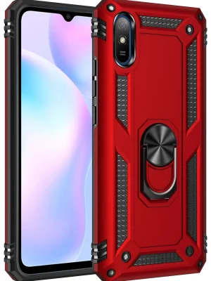 Newface Xiaomi Redmi 9A Kılıf Sofya Yüzüklü Silikon Kapak - Kırmızı