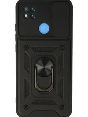 Newface Xiaomi Redmi 9C Kılıf Pars Lens Yüzüklü Silikon - Siyah