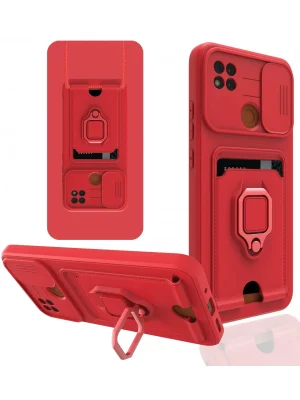 Newface Xiaomi Redmi 9C Kılıf Zuma Kartvizitli Yüzüklü Silikon - Kırmızı