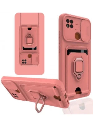 Newface Xiaomi Redmi 9C Kılıf Zuma Kartvizitli Yüzüklü Silikon - Pembe