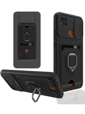 Newface Xiaomi Redmi 9C Kılıf Zuma Kartvizitli Yüzüklü Silikon - Siyah