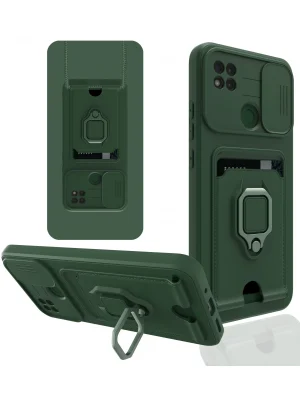 Newface Xiaomi Redmi 9C Kılıf Zuma Kartvizitli Yüzüklü Silikon - Yeşil