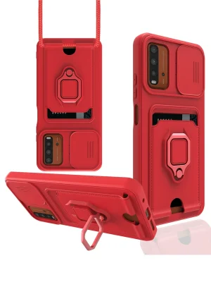 Newface Xiaomi Redmi 9T Kılıf Zuma Kartvizitli Yüzüklü Silikon - Kırmızı