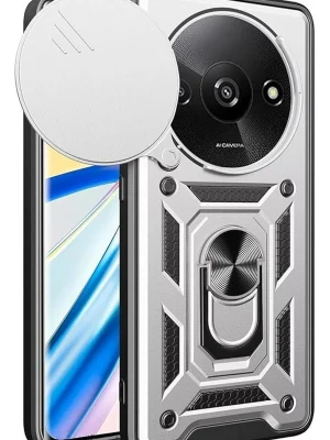 Newface Xiaomi Redmi A3 4G Kılıf Pars Lens Yüzüklü Silikon - Gümüş