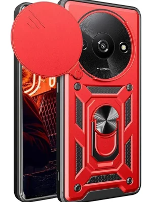 Newface Xiaomi Redmi A3 4G Kılıf Pars Lens Yüzüklü Silikon - Kırmızı