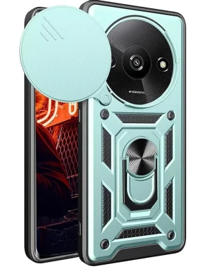 Newface Xiaomi Redmi A3 4G Kılıf Pars Lens Yüzüklü Silikon - Yeşil