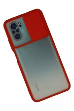 Newface Xiaomi Redmi Note 10 Kılıf Palm Buzlu Kamera Sürgülü Silikon - Kırmızı - Görsel 3