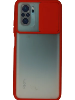 Newface Xiaomi Redmi Note 10 Kılıf Palm Buzlu Kamera Sürgülü Silikon - Kırmızı