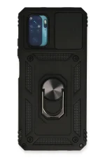 Newface Xiaomi Redmi Note 10 Kılıf Pars Lens Yüzüklü Silikon - Siyah