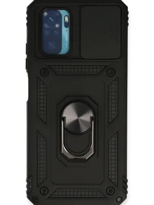 Newface Xiaomi Redmi Note 10 Kılıf Pars Lens Yüzüklü Silikon - Siyah