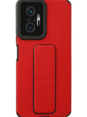 Newface Xiaomi Redmi Note 10 Pro Kılıf Mega Standlı Silikon - Kırmızı
