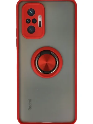 Newface Xiaomi Redmi Note 10 Pro Kılıf Montreal Yüzüklü Silikon Kapak - Kırmızı