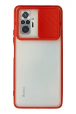 Newface Xiaomi Redmi Note 10 Pro Kılıf Palm Buzlu Kamera Sürgülü Silikon - Kırmızı