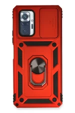 Newface Xiaomi Redmi Note 10 Pro Kılıf Pars Lens Yüzüklü Silikon - Kırmızı