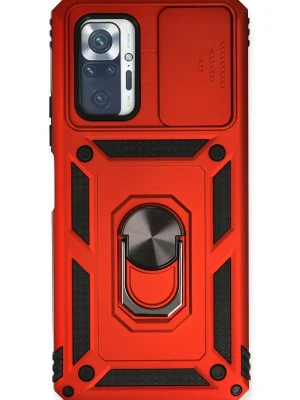 Newface Xiaomi Redmi Note 10 Pro Kılıf Pars Lens Yüzüklü Silikon - Kırmızı
