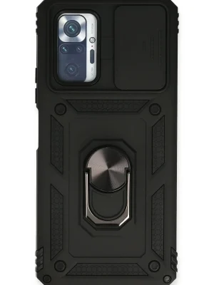 Newface Xiaomi Redmi Note 10 Pro Kılıf Pars Lens Yüzüklü Silikon - Siyah