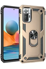 Newface Xiaomi Redmi Note 10 Pro Kılıf Sofya Yüzüklü Silikon Kapak - Gold