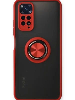 Newface Xiaomi Redmi Note 11 Kılıf Montreal Yüzüklü Silikon Kapak - Kırmızı