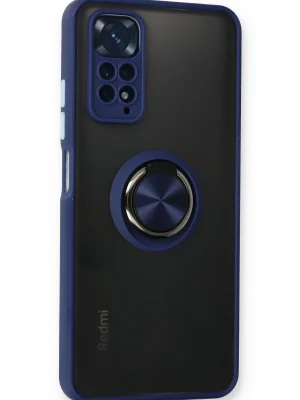 Newface Xiaomi Redmi Note 11 Kılıf Montreal Yüzüklü Silikon Kapak - Lacivert