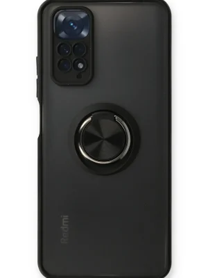 Newface Xiaomi Redmi Note 11 Kılıf Montreal Yüzüklü Silikon Kapak - Siyah