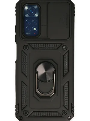 Newface Xiaomi Redmi Note 11 Kılıf Pars Lens Yüzüklü Silikon - Siyah