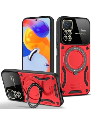 Newface Xiaomi Redmi Note 11 Pro Kılıf Joy Lens Standlı Kapak - Kırmızı