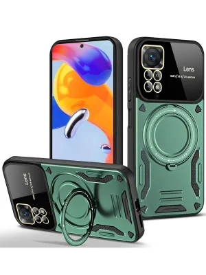 Newface Xiaomi Redmi Note 11 Pro Kılıf Joy Lens Standlı Kapak - Koyu Yeşil