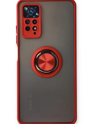 Newface Xiaomi Redmi Note 11 Pro Kılıf Montreal Yüzüklü Silikon Kapak - Kırmızı