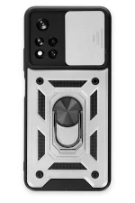 Newface Xiaomi Redmi Note 11T Kılıf Pars Lens Yüzüklü Silikon - Gümüş