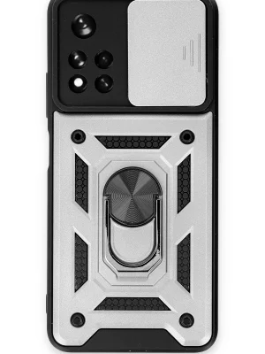 Newface Xiaomi Redmi Note 11T Kılıf Pars Lens Yüzüklü Silikon - Gümüş