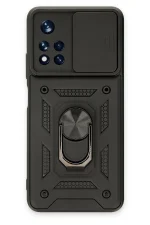 Newface Xiaomi Redmi Note 11T Kılıf Pars Lens Yüzüklü Silikon - Siyah