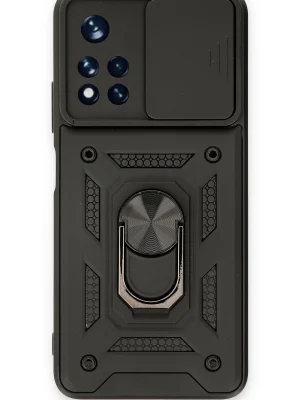 Newface Xiaomi Redmi Note 11T Kılıf Pars Lens Yüzüklü Silikon - Siyah