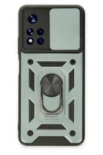 Newface Xiaomi Redmi Note 11T Kılıf Pars Lens Yüzüklü Silikon - Yeşil