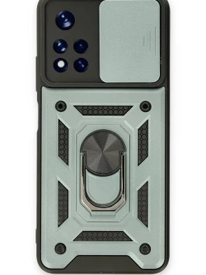 Newface Xiaomi Redmi Note 11T Kılıf Pars Lens Yüzüklü Silikon - Yeşil