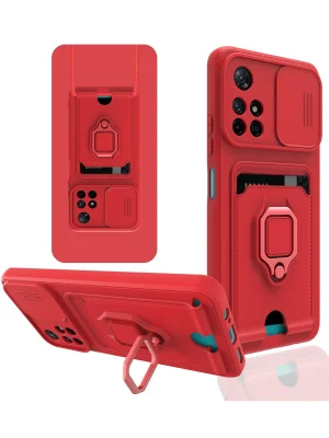 Newface Xiaomi Redmi Note 11T Kılıf Zuma Kartvizitli Yüzüklü Silikon - Kırmızı