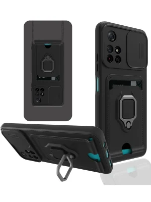 Newface Xiaomi Redmi Note 11T Kılıf Zuma Kartvizitli Yüzüklü Silikon - Siyah