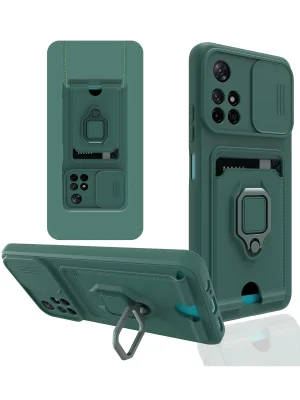 Newface Xiaomi Redmi Note 11T Kılıf Zuma Kartvizitli Yüzüklü Silikon - Yeşil