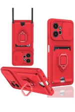 Newface Xiaomi Redmi Note 12 4G Kılıf Zuma Kartvizitli Yüzüklü Silikon - Kırmızı