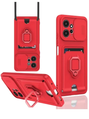 Newface Xiaomi Redmi Note 12 4G Kılıf Zuma Kartvizitli Yüzüklü Silikon - Kırmızı