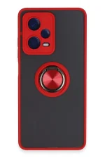 Newface Xiaomi Redmi Note 12 5G Kılıf Montreal Yüzüklü Silikon Kapak - Kırmızı