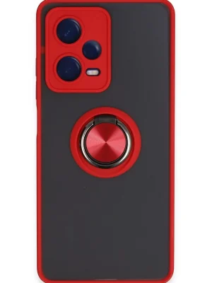 Newface Xiaomi Redmi Note 12 5G Kılıf Montreal Yüzüklü Silikon Kapak - Kırmızı