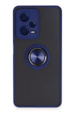 Newface Xiaomi Redmi Note 12 5G Kılıf Montreal Yüzüklü Silikon Kapak - Lacivert
