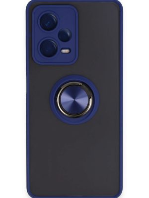 Newface Xiaomi Redmi Note 12 5G Kılıf Montreal Yüzüklü Silikon Kapak - Lacivert