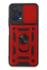 Newface Xiaomi Redmi Note 12 5G Kılıf Pars Lens Yüzüklü Silikon - Kırmızı