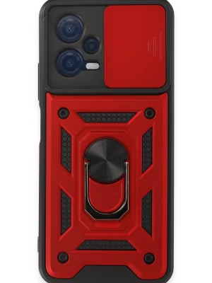 Newface Xiaomi Redmi Note 12 5G Kılıf Pars Lens Yüzüklü Silikon - Kırmızı